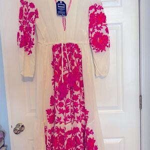 Beautiful Embroidered Dress in Pink and Cream- fully lined on bottom